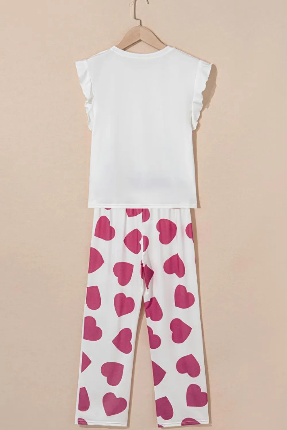 Online Dear-Lover Ruffled Tank Top And Heart Print Pants Lounge Set Pink