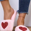 Clearance Dear-Lover Sequin Heart Shaped Slip On Plush Slippers Pink