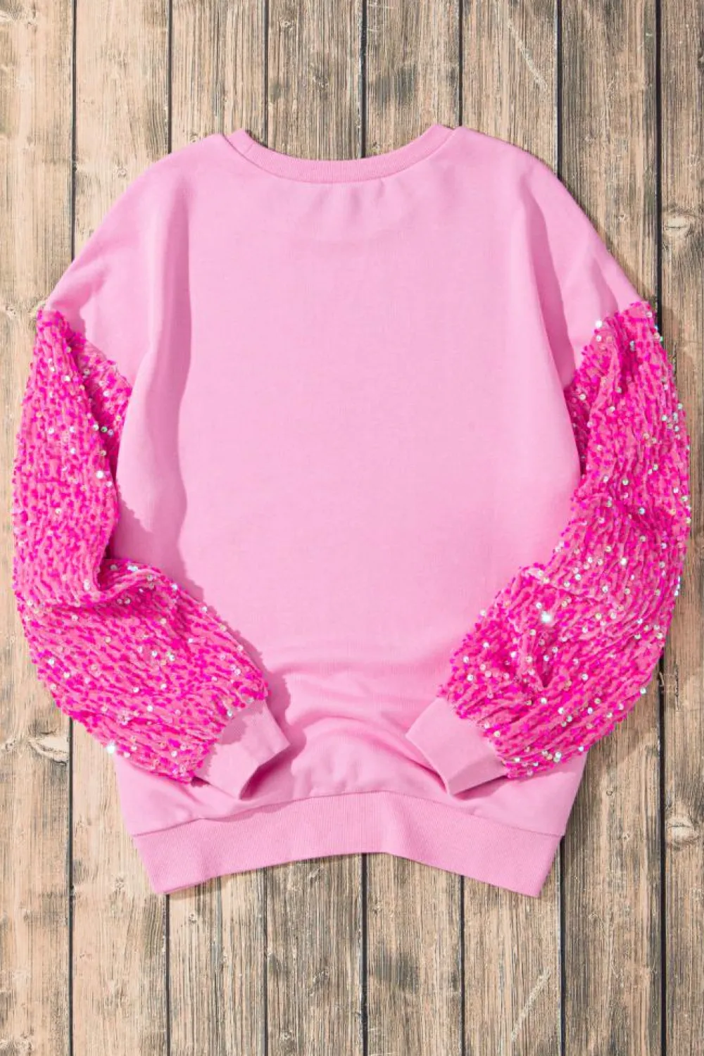 Clearance Dear-Lover Sequin Patchwork Long Sleeve Pullover Top Pink