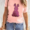 Online Dear-Lover Sequined Leopard Bunny Easter Graphic Tee Pink