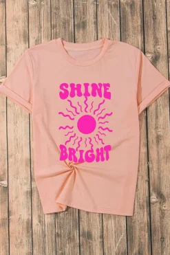 New Dear-Lover SHINE BRIGHT Graphic Casual Tee Pink
