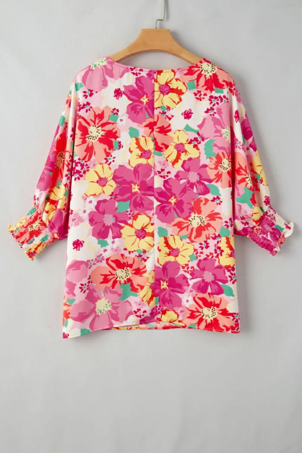 Outlet Dear-Lover Shirred Cuffs 3/4 Sleeve Floral Blouse Pink