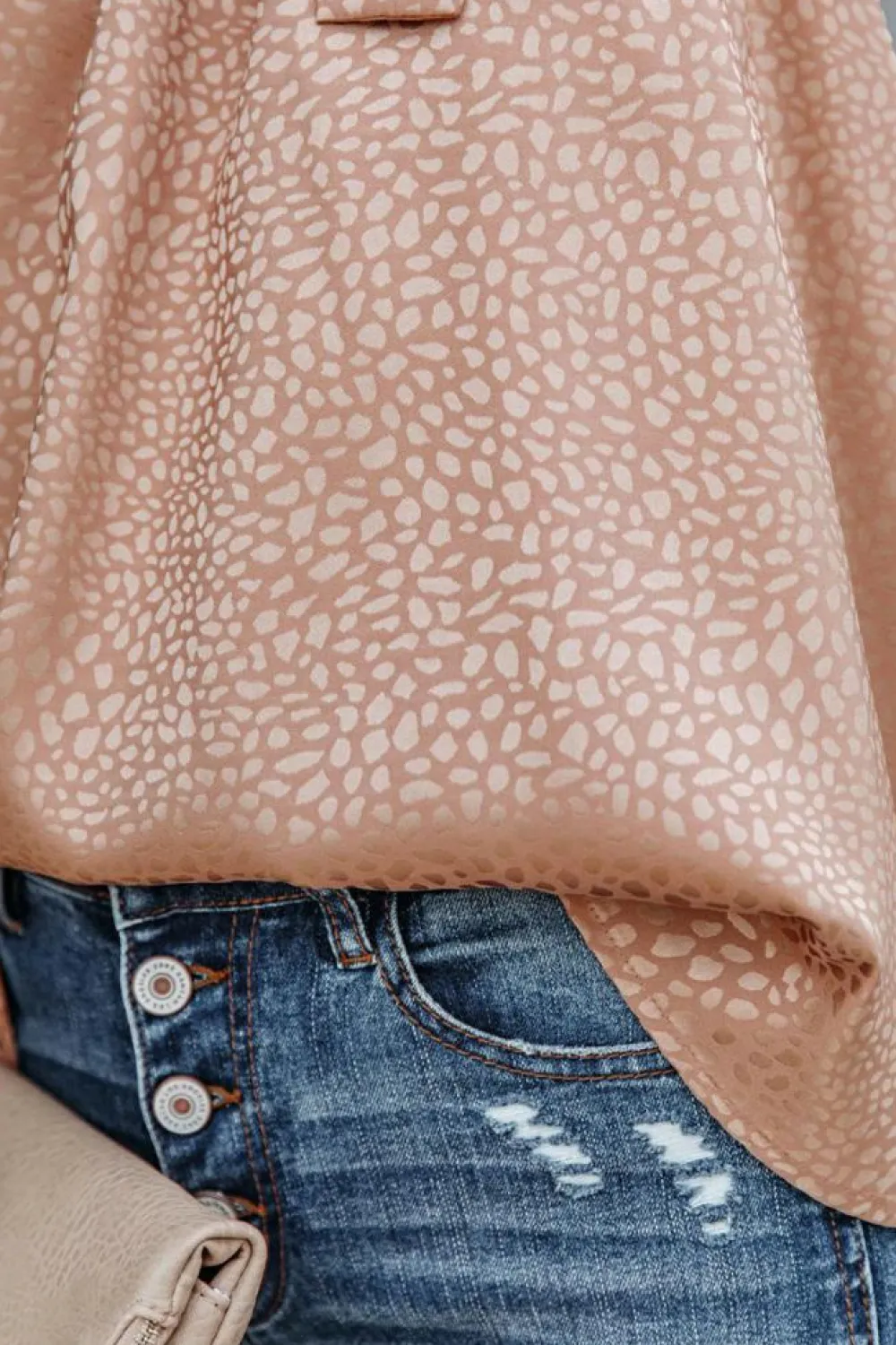 Online Dear-Lover Sleeveless Tie Mock Neck Leopard Tank Top Pink