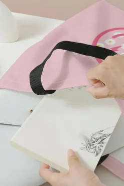 Online Dear-Lover Smiley Face Daisy Print Canvas Large Capacity Tote Bag Pink