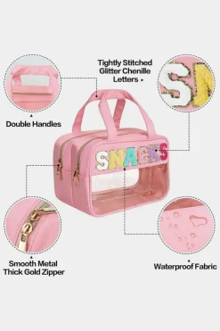 Sale Dear-Lover SNACKS Clear PVC Double Layered Portable Bag Pink