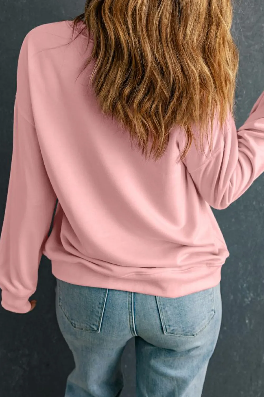 New Dear-Lover Solid Classic Crewneck Pullover Sweatshirt Pink