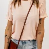 Clearance Dear-Lover Solid Color Crew Neck Tee Pink