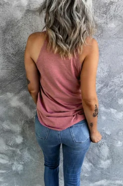 Discount Dear-Lover Solid Color Crew Neck Tank Top Pink