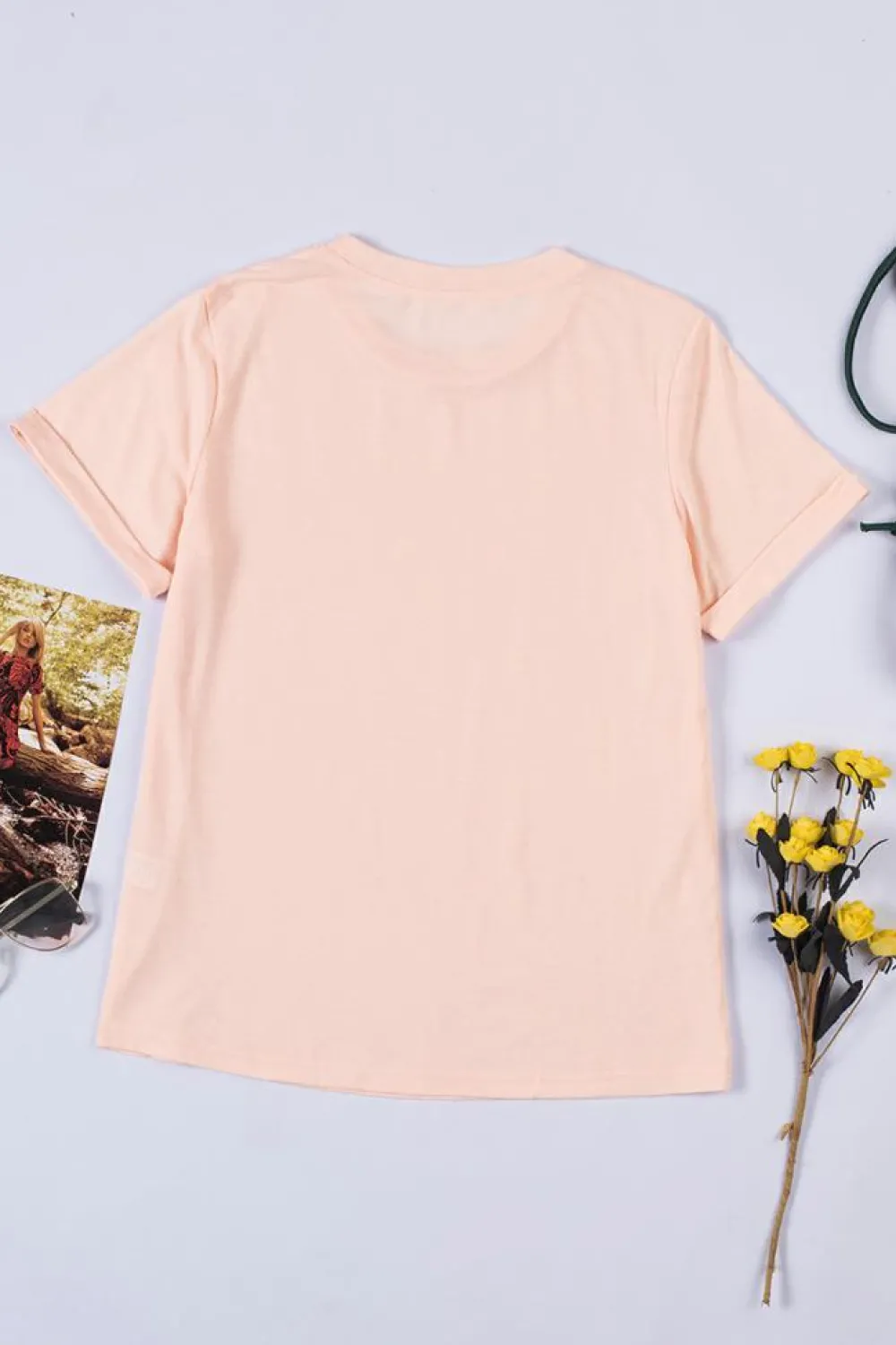 Clearance Dear-Lover Solid Color Crew Neck Tee Pink