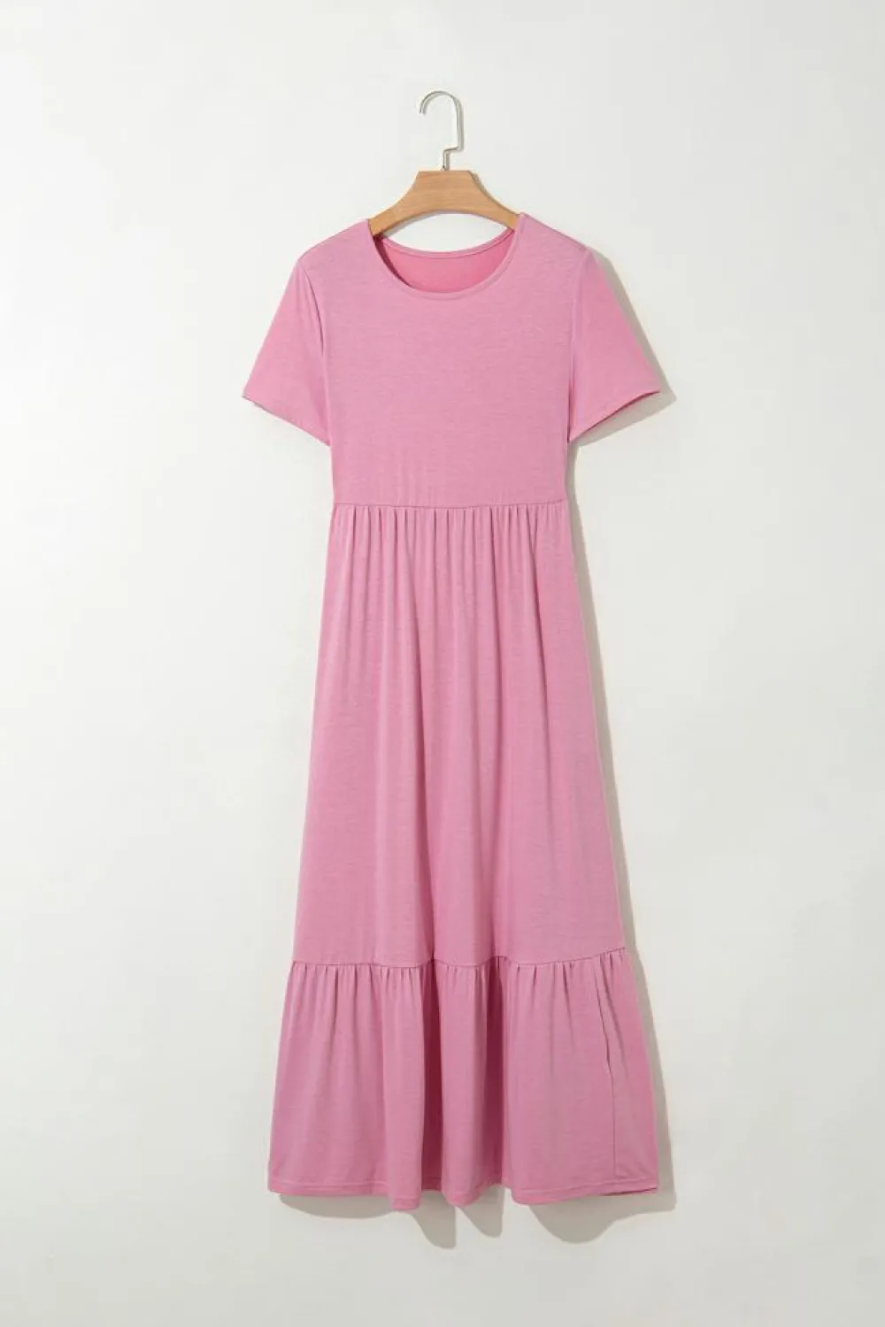 Outlet Dear-Lover Solid Color T-shirt High Waist Pocketed Long Dress Pink