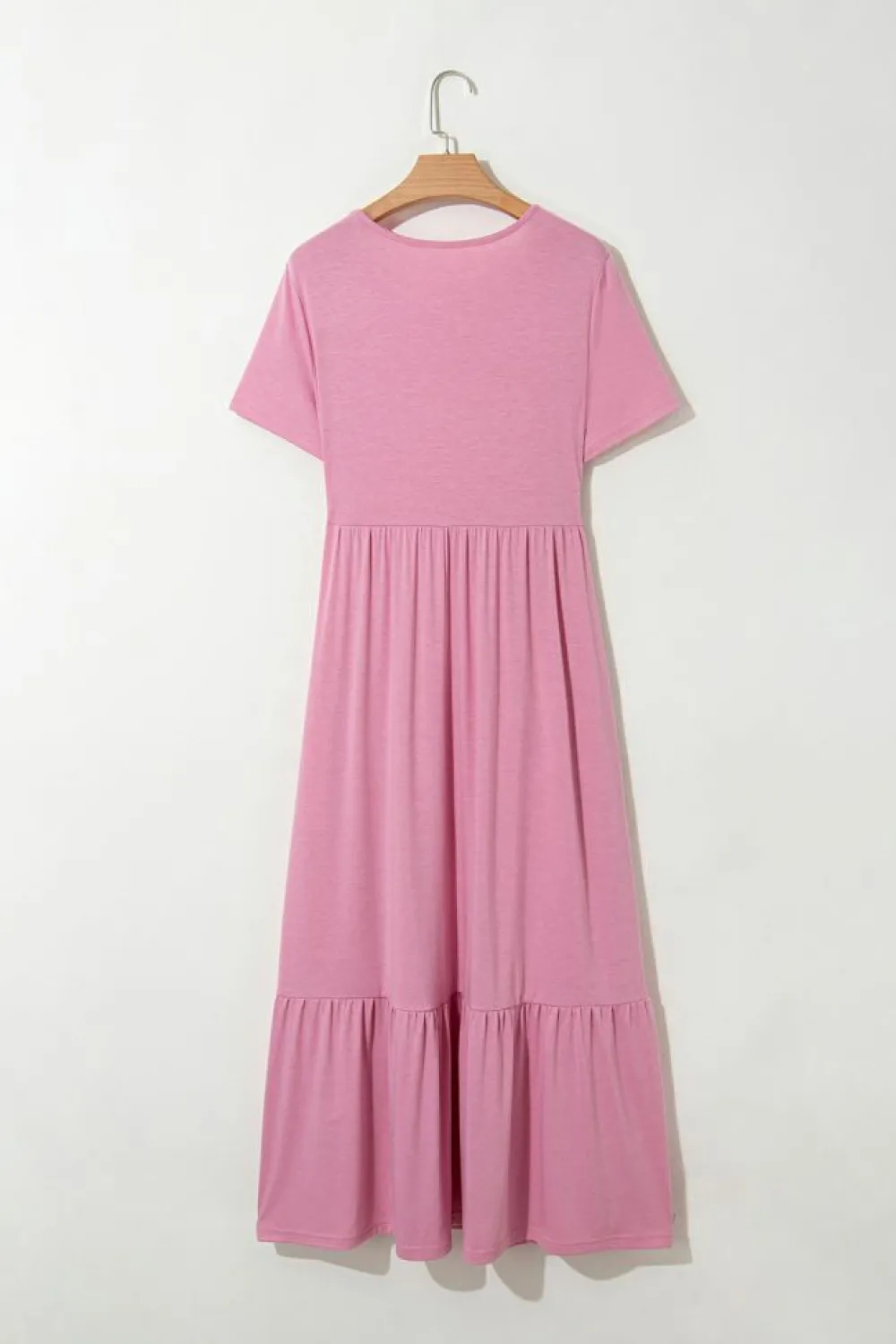 Outlet Dear-Lover Solid Color T-shirt High Waist Pocketed Long Dress Pink