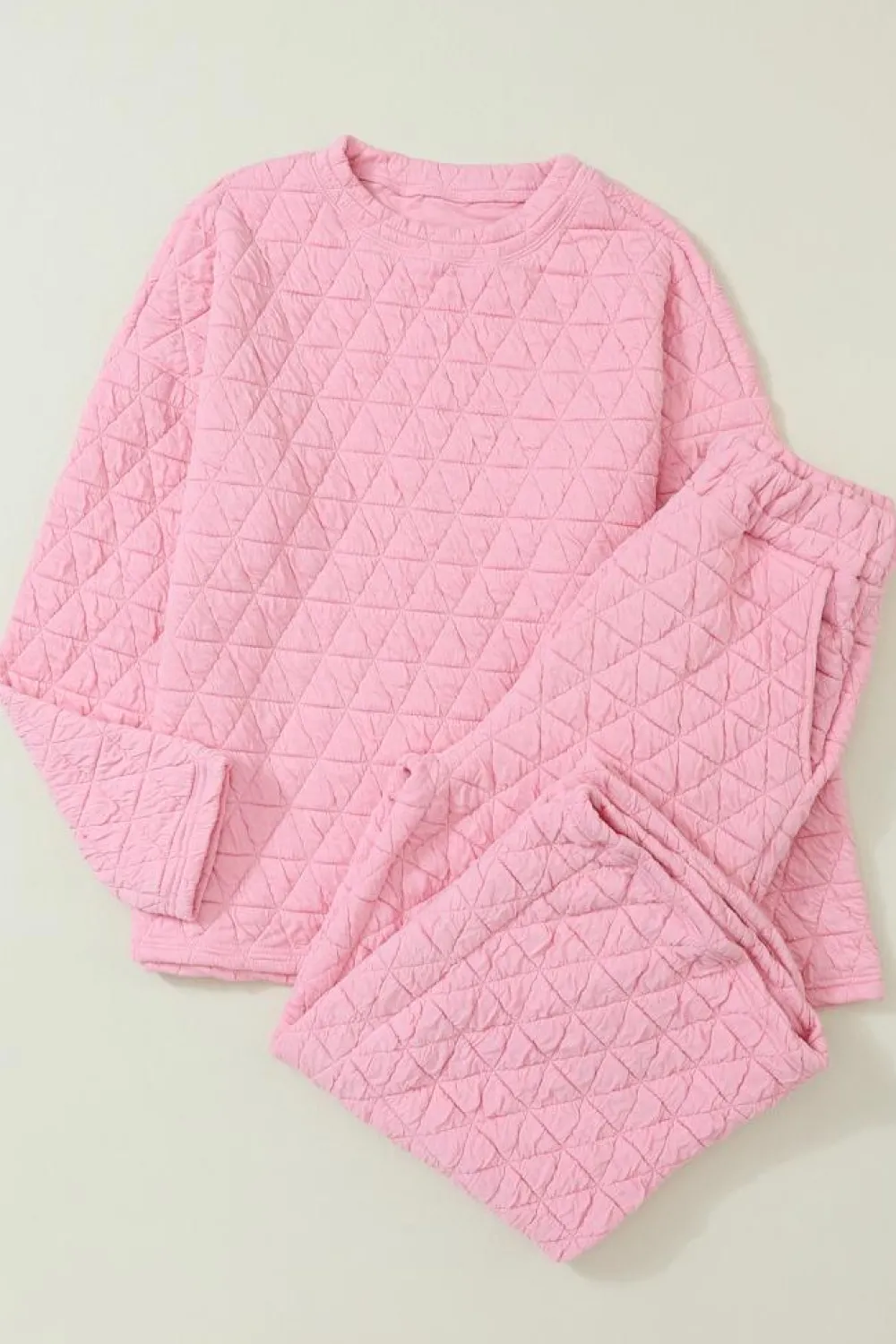 New Dear-Lover Pink Solid Quilted Pullover and Pants Outfit Pale Chestnut