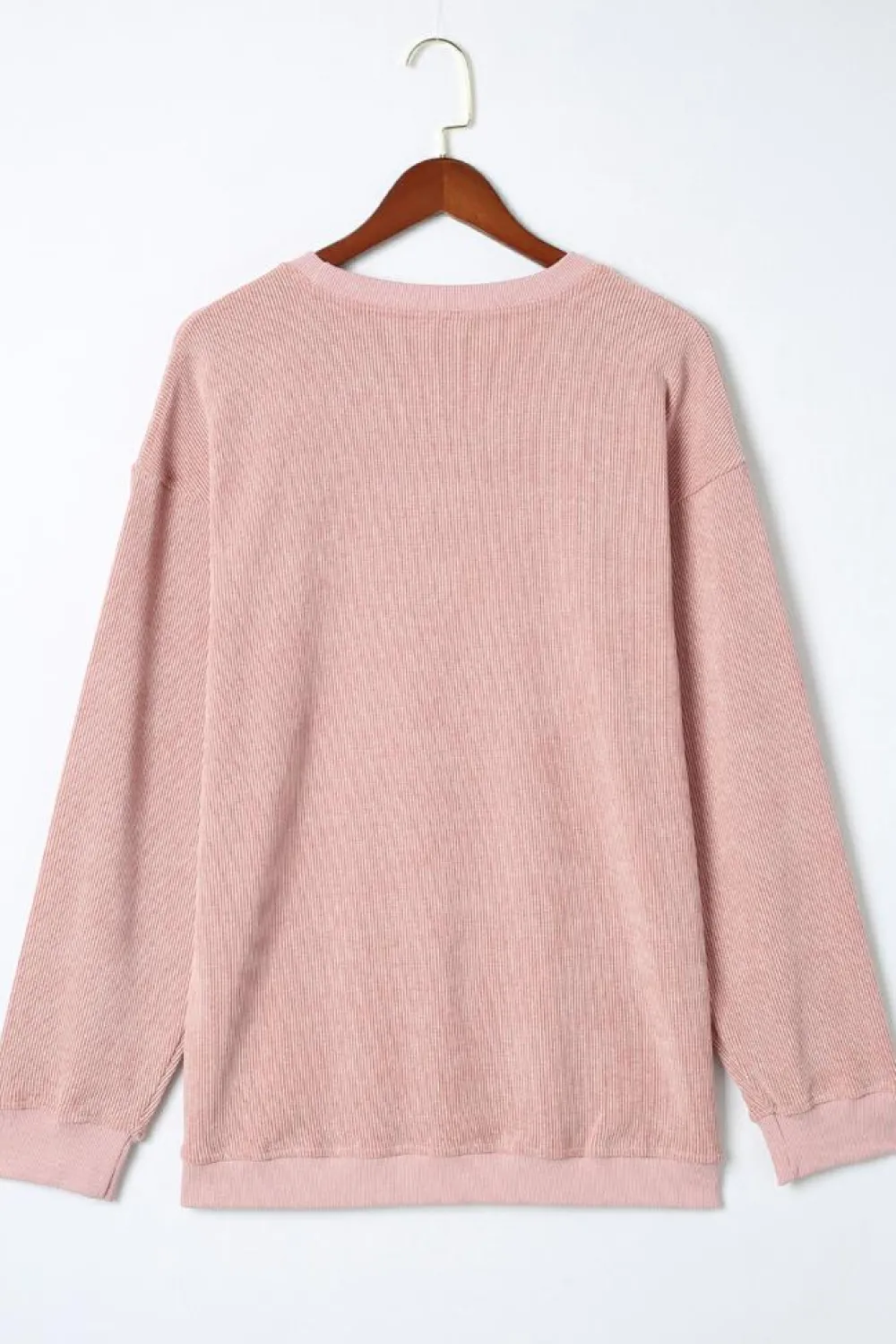 Outlet Dear-Lover Solid Ribbed Knit Round Neck Pullover Sweatshirt Pink