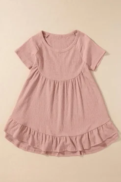 Best Dear-Lover Solid Short Sleeve Ruffle Hem Top Pink