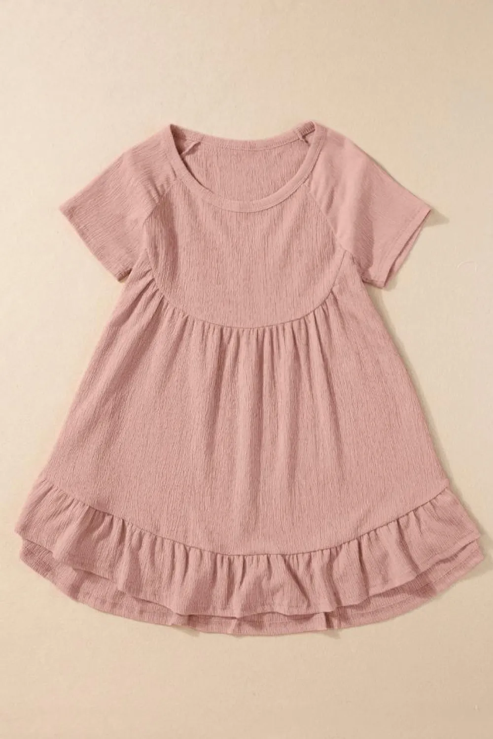 Best Dear-Lover Solid Short Sleeve Ruffle Hem Top Pink