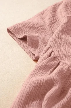 Best Dear-Lover Solid Short Sleeve Ruffle Hem Top Pink