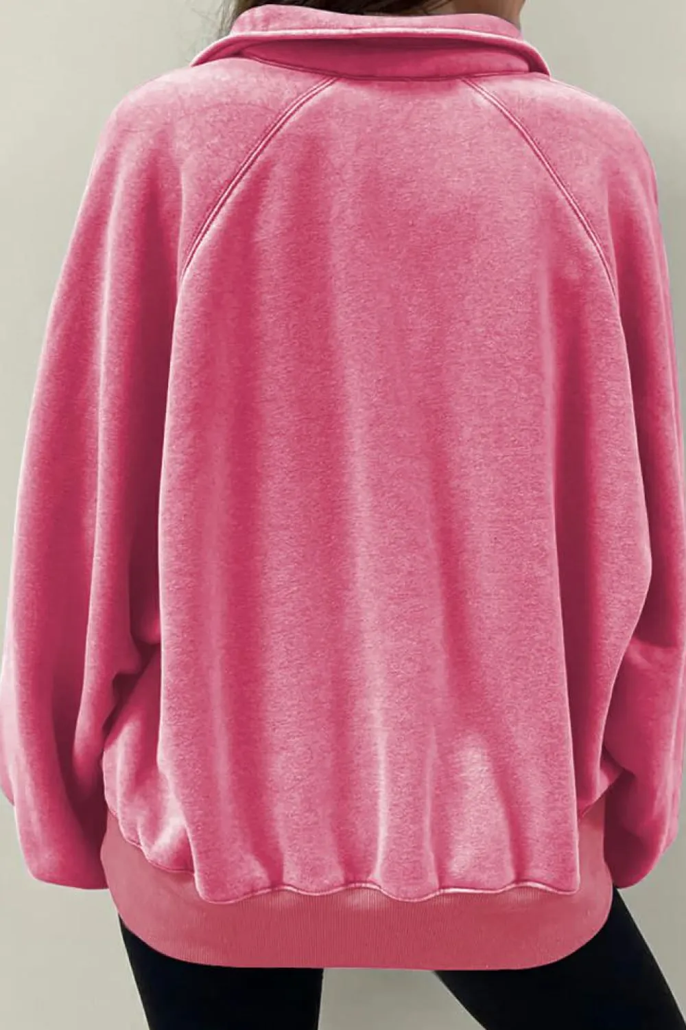 Online Dear-Lover Solid Snap Buttons Collared Balloon Sleeve Oversized Sweatshirt Pink