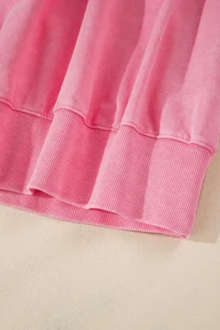 Online Dear-Lover Solid Snap Buttons Collared Balloon Sleeve Oversized Sweatshirt Pink