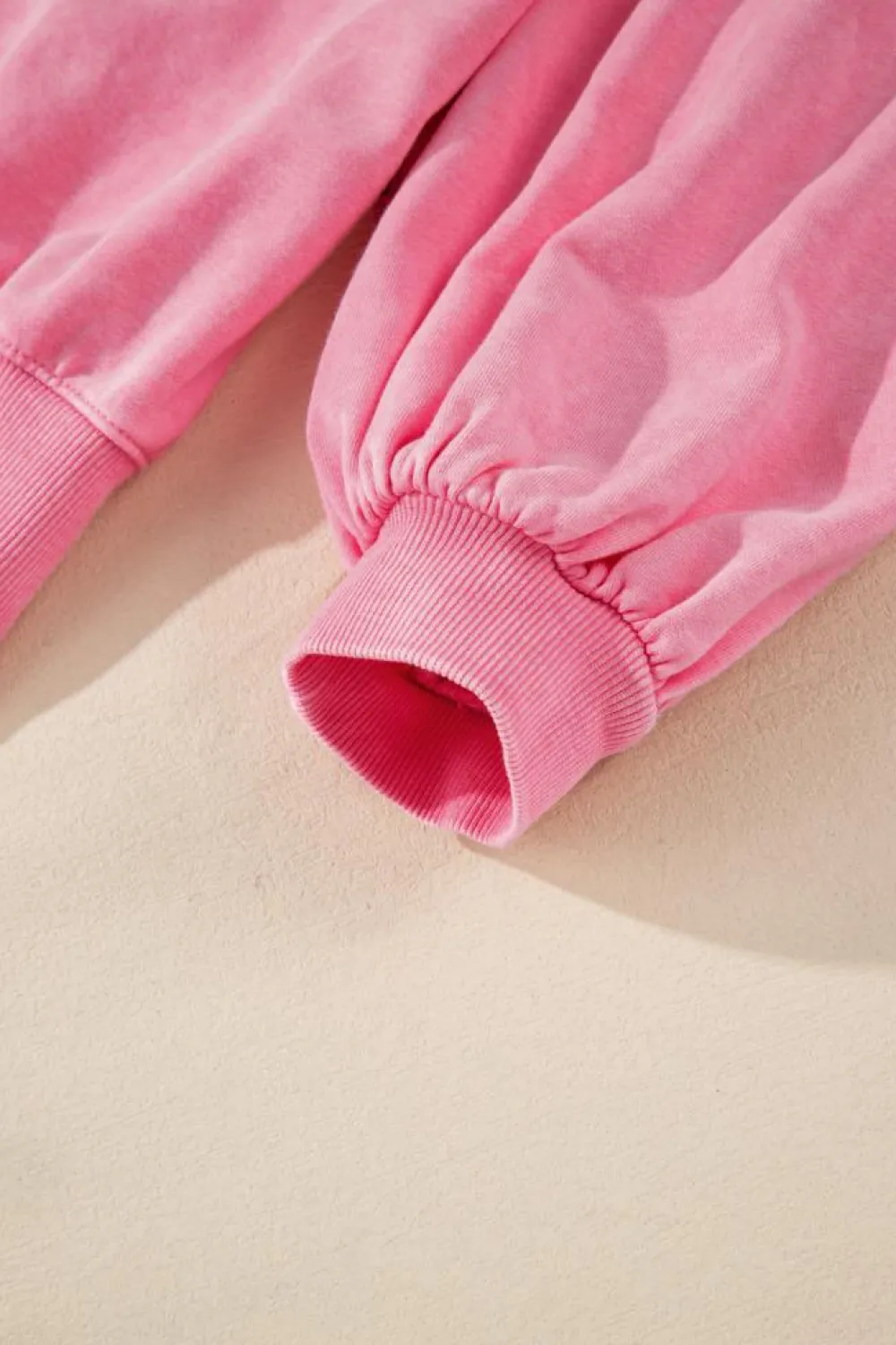 Online Dear-Lover Solid Snap Buttons Collared Balloon Sleeve Oversized Sweatshirt Pink