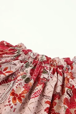 Fashion Dear-Lover Split V Neck Printed Blouse Pink