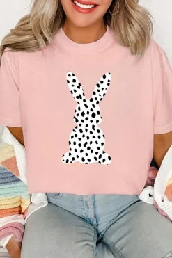 Fashion Dear-Lover Spotty Bunny Printed Easter Fashion T Shirt Pink