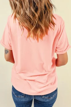 Sale Dear-Lover Starry Bow American Flag Graphic T Shirt Pink