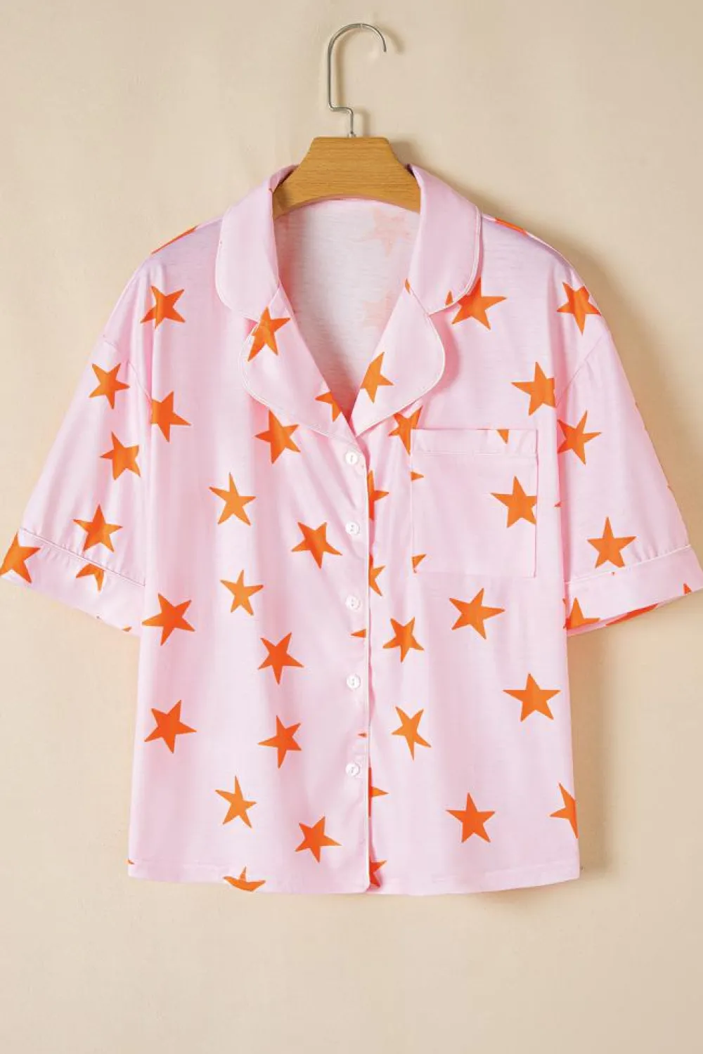 Fashion Dear-Lover Stars Short Sleeve Shirt and Shorts Bamboo Pajama Set Pink
