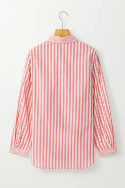 Sale Dear-Lover Buttoned Long Sleeve Casual Shirt Pink Stripe