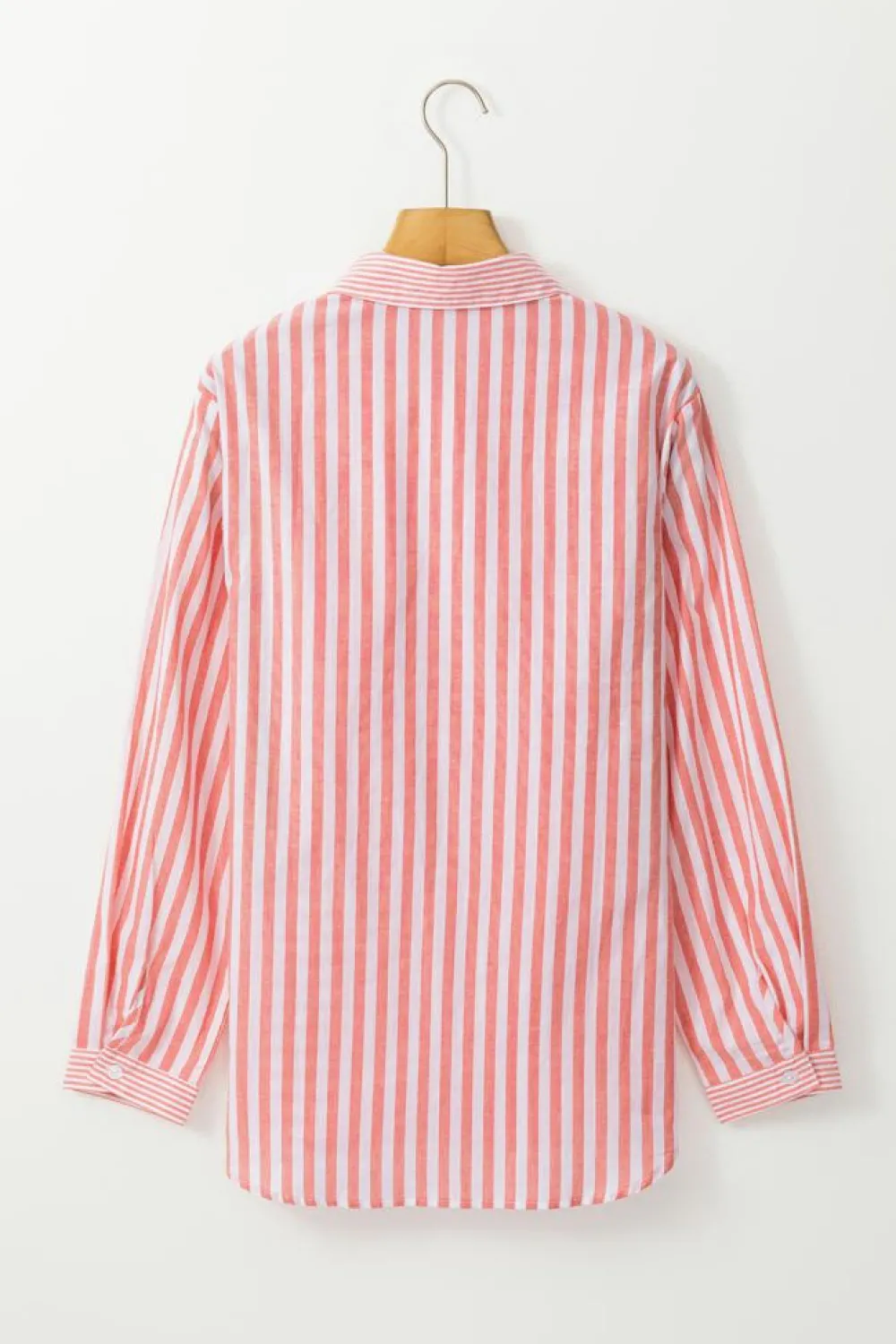 Sale Dear-Lover Buttoned Long Sleeve Casual Shirt Pink Stripe