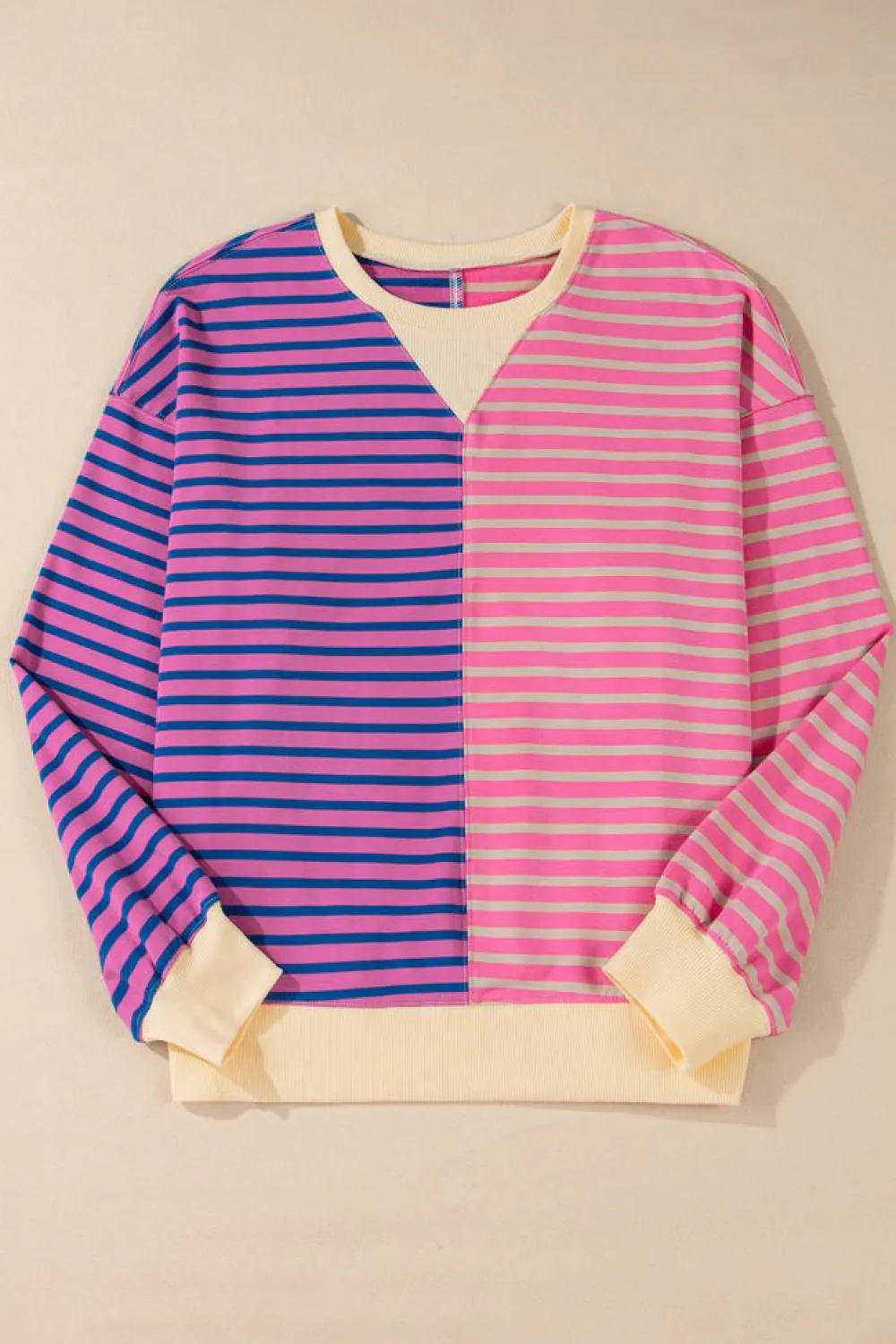 Sale Dear-Lover Casual Stripe Colorblock Drop Shoulder Oversize Sweatshirt Pink Stripe