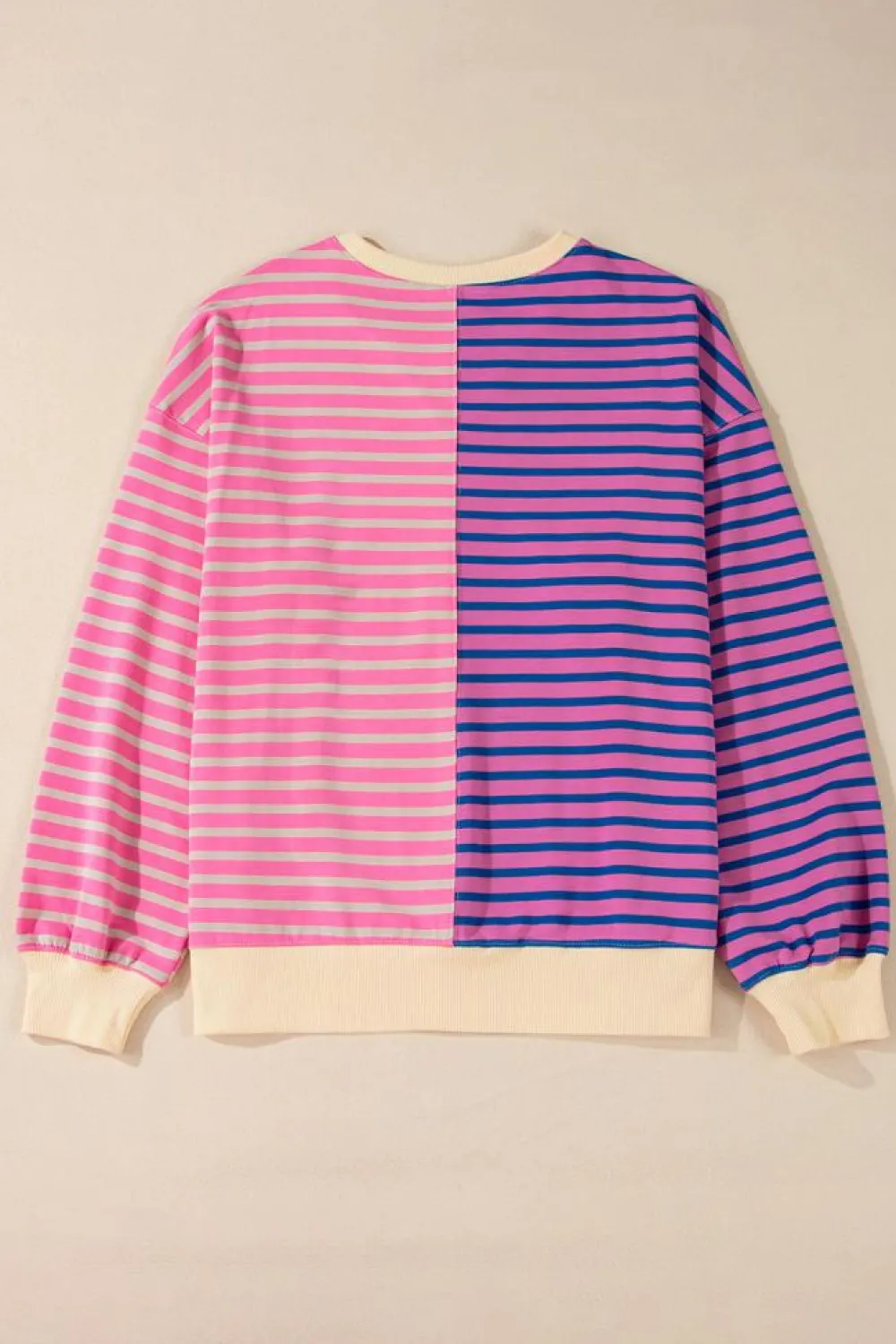 Sale Dear-Lover Casual Stripe Colorblock Drop Shoulder Oversize Sweatshirt Pink Stripe