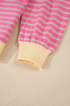 Sale Dear-Lover Casual Stripe Colorblock Drop Shoulder Oversize Sweatshirt Pink Stripe