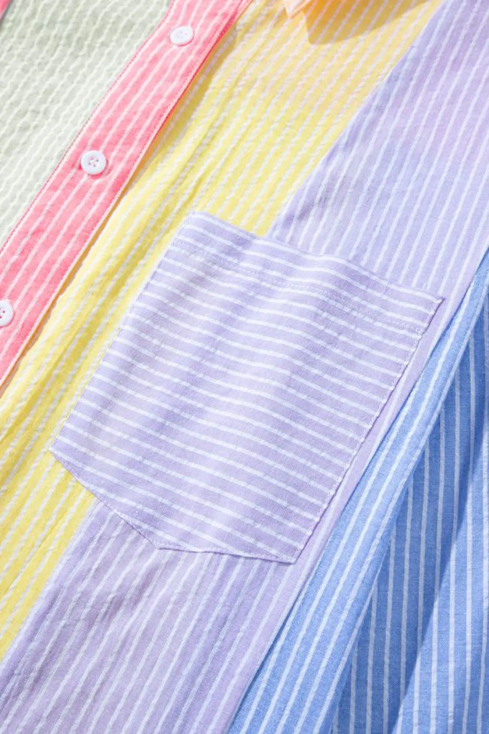 Sale Dear-Lover Color Block Chest Pocket Oversized Shirt Pink Stripe