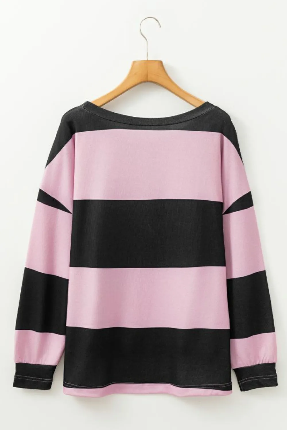 Discount Dear-Lover Color Block Number 22 Print Game Day Loose Long Sleeve Top Pink Stripe