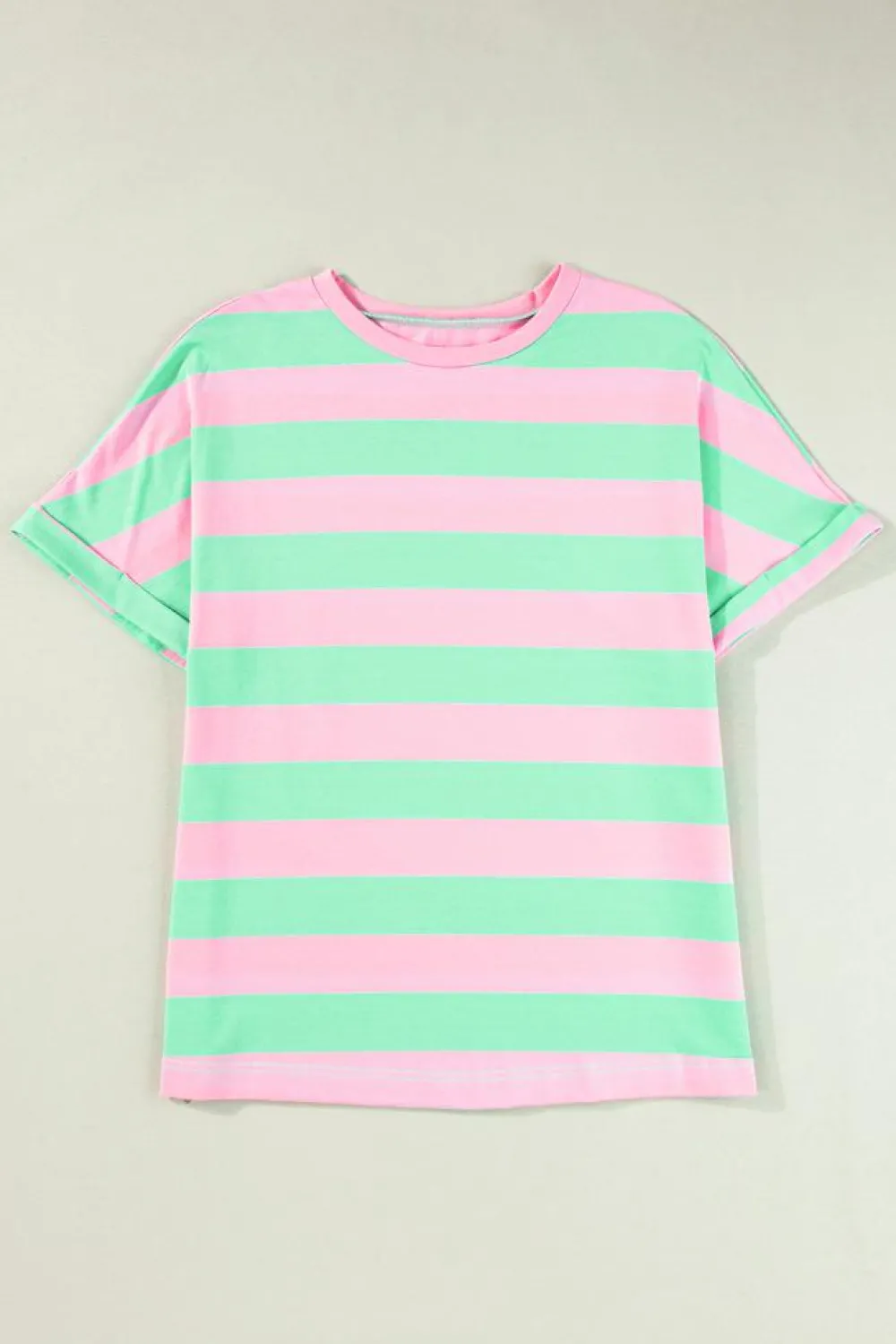 Discount Dear-Lover Colorblock Cuffed Sleeve Loose Tee Pink Stripe