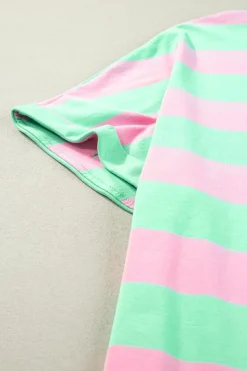 Discount Dear-Lover Colorblock Cuffed Sleeve Loose Tee Pink Stripe