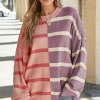 Fashion Dear-Lover Colorblock Oversized Sweater Pink Stripe