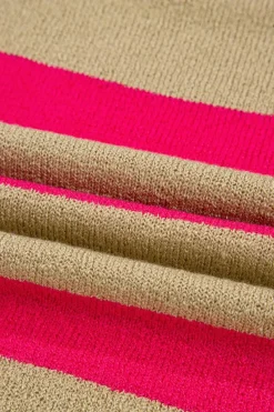 New Dear-Lover Colorblock Short Sleeve Crew Neck Lightweight Sweater Pink Stripe