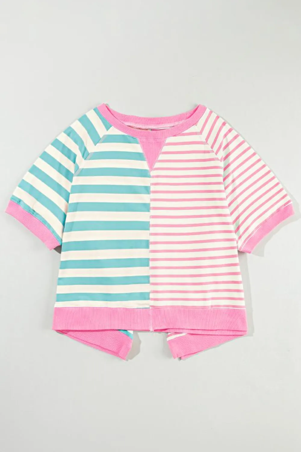 New Dear-Lover Contrast Patchwork Oversized T Shirt Pink Stripe