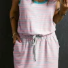 Best Dear-Lover Contrast Trim Pocketed Casual Tank Dress Pink Stripe