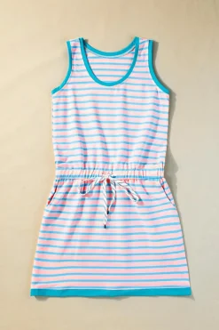 Best Dear-Lover Contrast Trim Pocketed Casual Tank Dress Pink Stripe