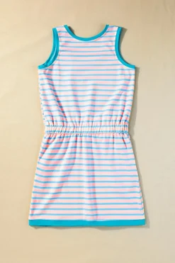 Best Dear-Lover Contrast Trim Pocketed Casual Tank Dress Pink Stripe