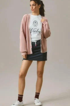 New Dear-Lover Contrast Trim V Neck Buttoned Front Pocketed Knit Cardigan Pink Stripe
