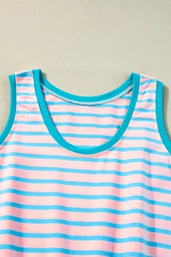 Best Dear-Lover Contrast Trim Pocketed Casual Tank Dress Pink Stripe