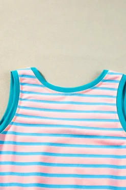 Best Dear-Lover Contrast Trim Pocketed Casual Tank Dress Pink Stripe