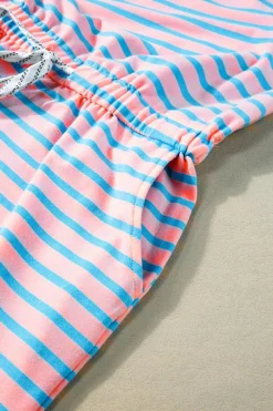 Best Dear-Lover Contrast Trim Pocketed Casual Tank Dress Pink Stripe