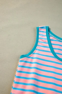 Best Dear-Lover Contrast Trim Pocketed Casual Tank Dress Pink Stripe