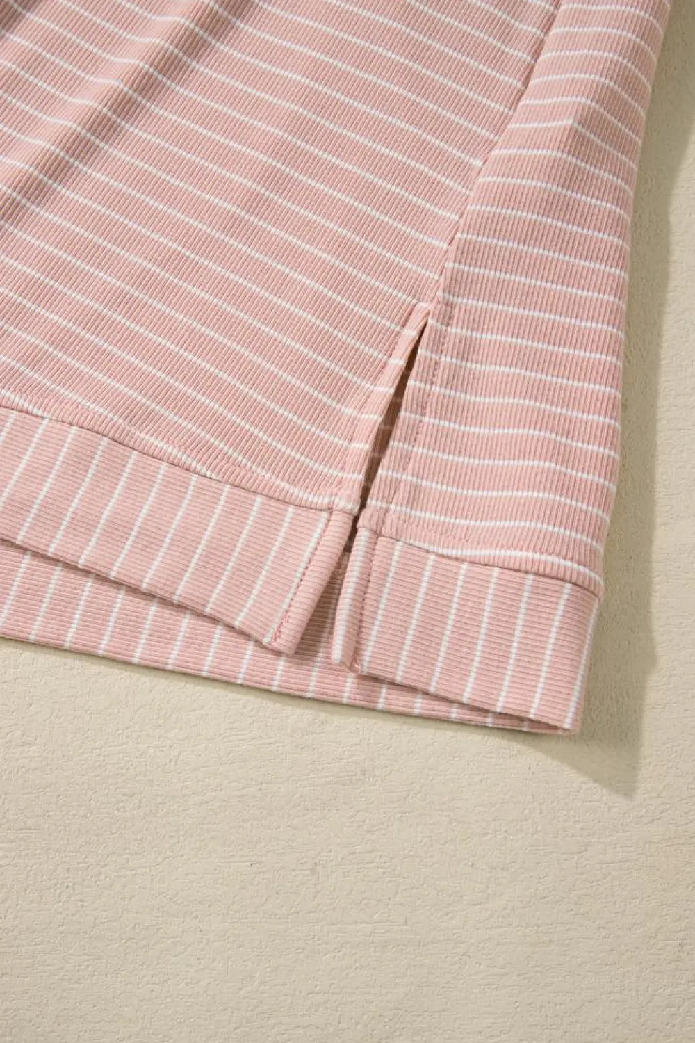 Clearance Dear-Lover Cowl Neck Side Slits Loose Fit Long Sleeve Top Pink Stripe