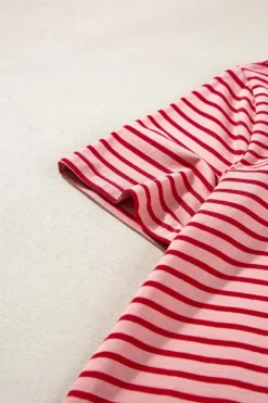 Hot Dear-Lover Crew Neck Casual T Shirt Pink Stripe