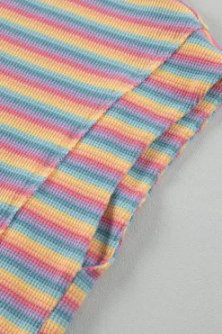 New Dear-Lover Crew Neck Tee and Tasseled Drawstring Shorts Set Pink Stripe